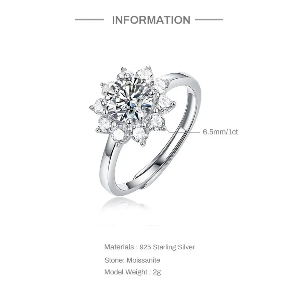 Certified 1ct. t.w. Moissanite Diamond Sunflower Ring NEW - Picture 8 of 13